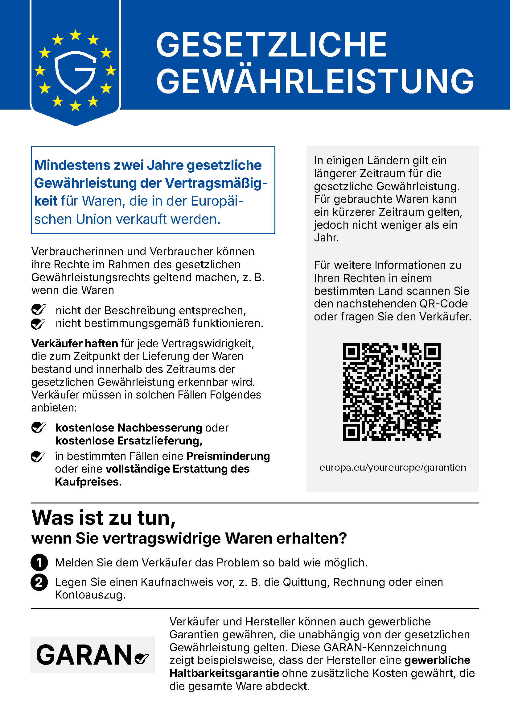 Harmonisierte EU-Mitteilung zum gesetzlichen Gewährleistungsrecht