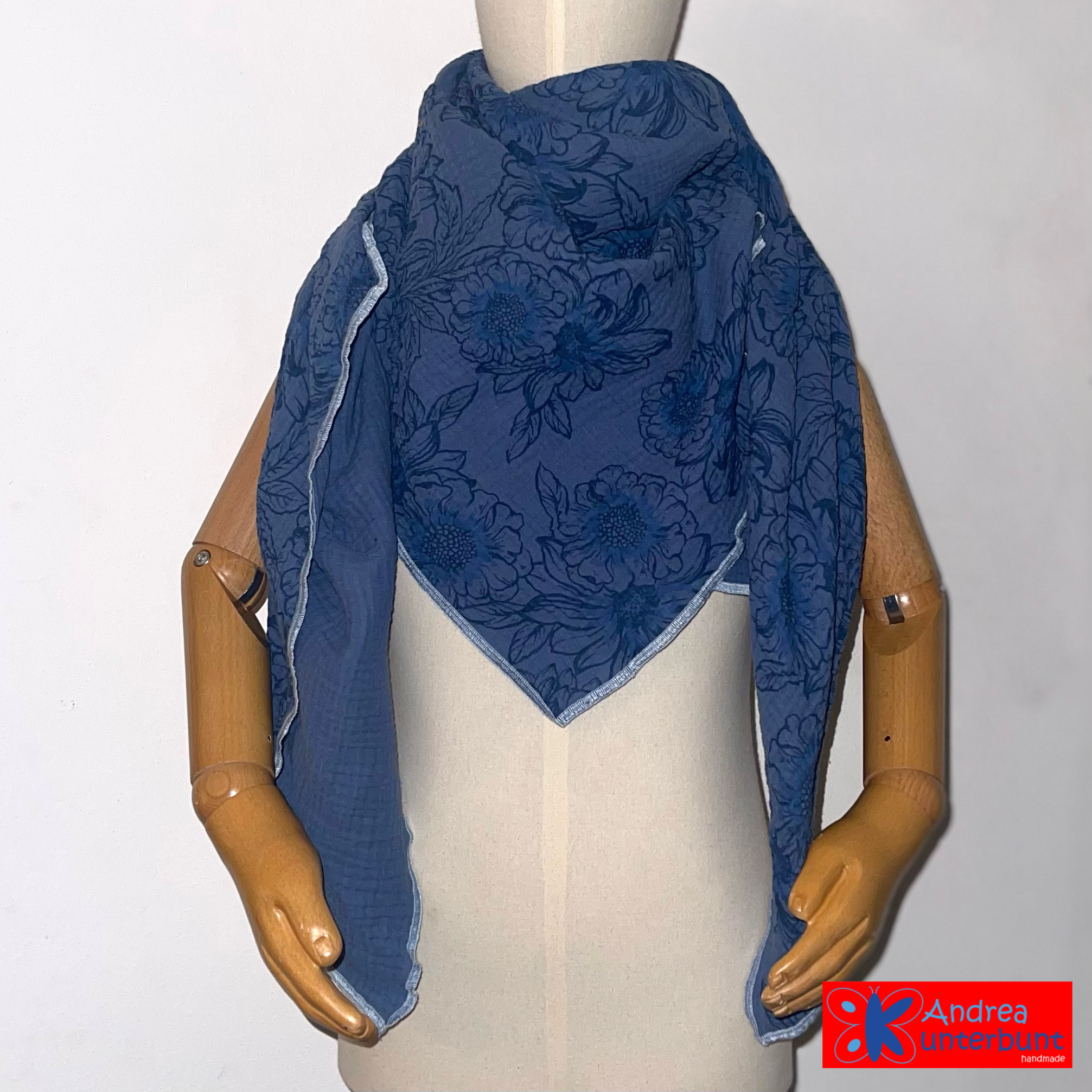 XXL-Musselintuch Blumenmuster Blau