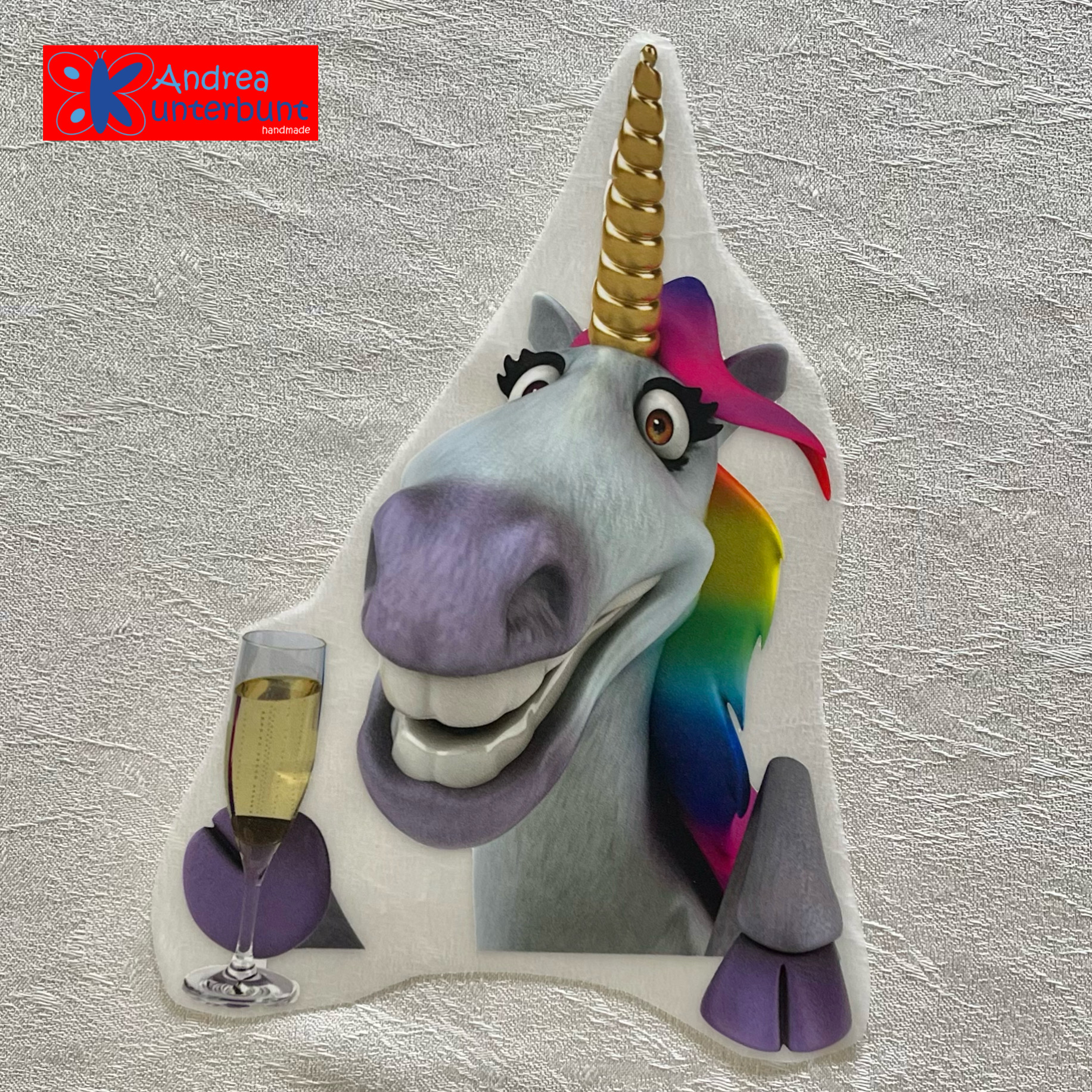 Einhorn Bügelbild Sekt 2