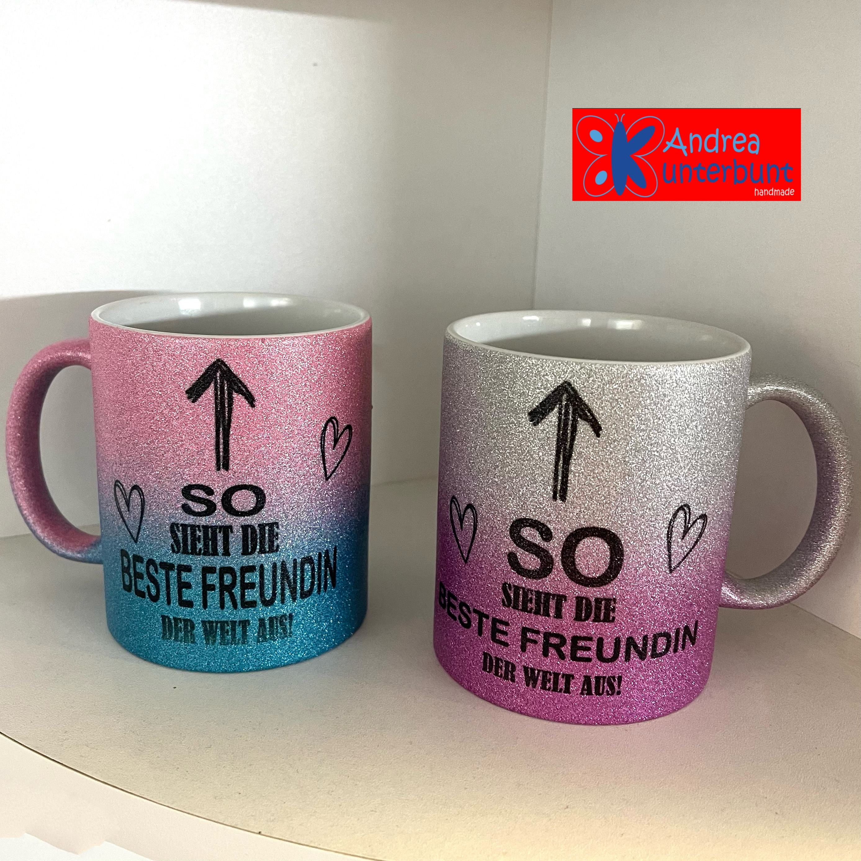 Glitzertasse Farbverlauf  "So sieht die beste Freundin aus"