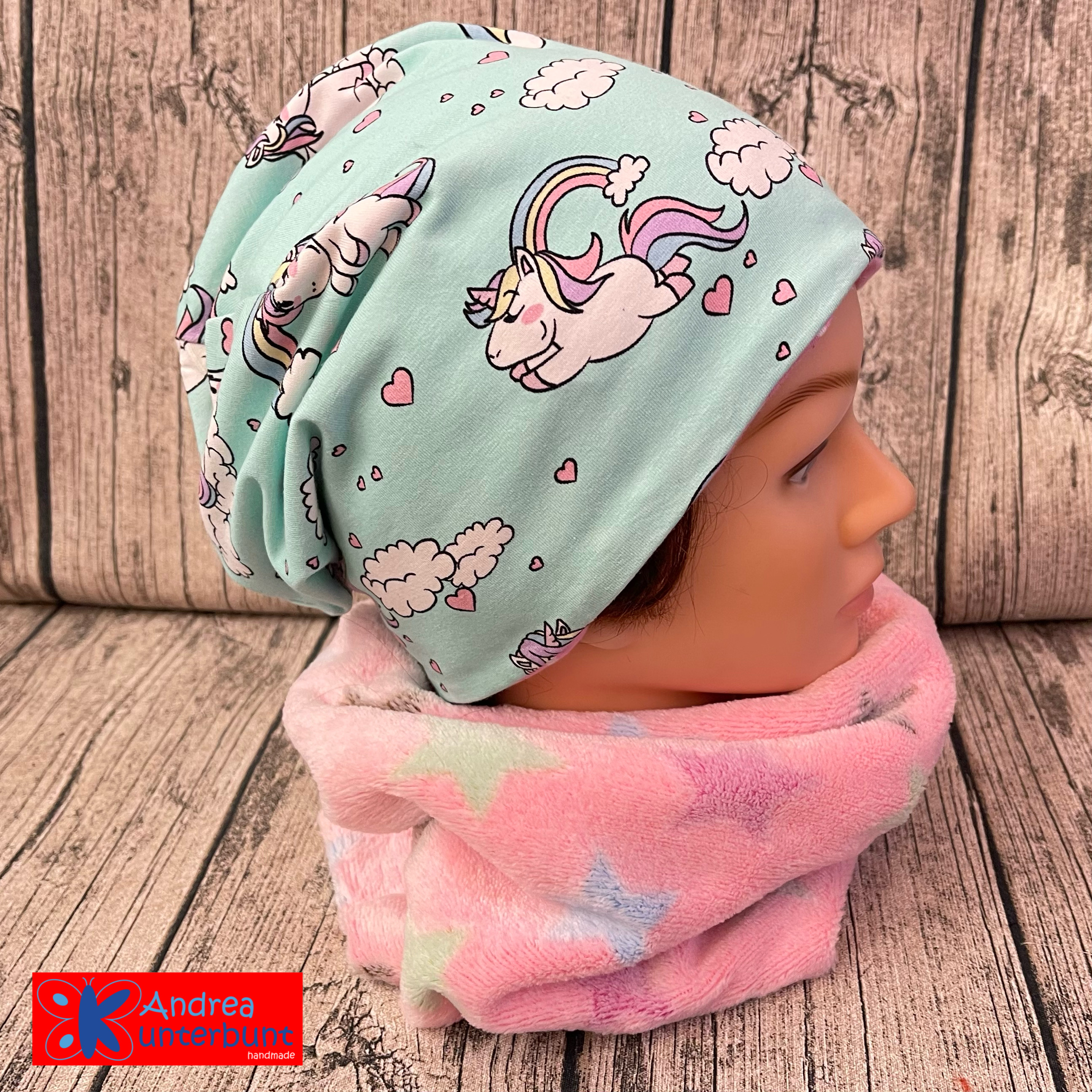 Wendebeanie Einhörner / Sterne