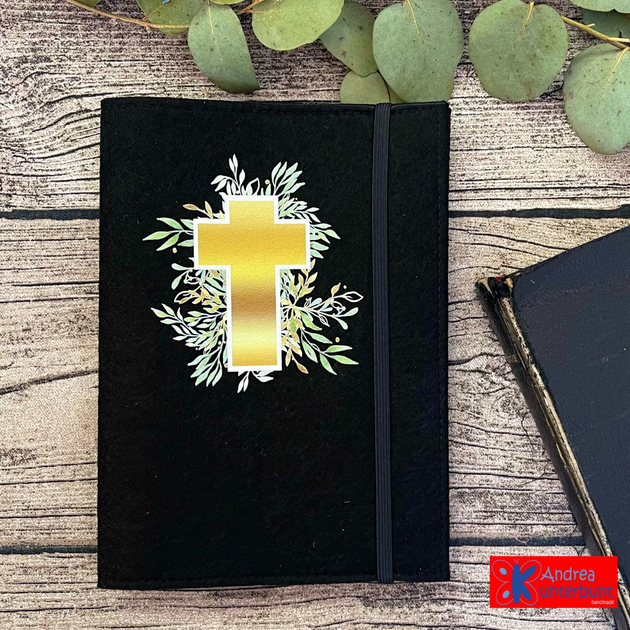 Gotteslobhülle aus Filz - Schwarz Gold Personalisierbar