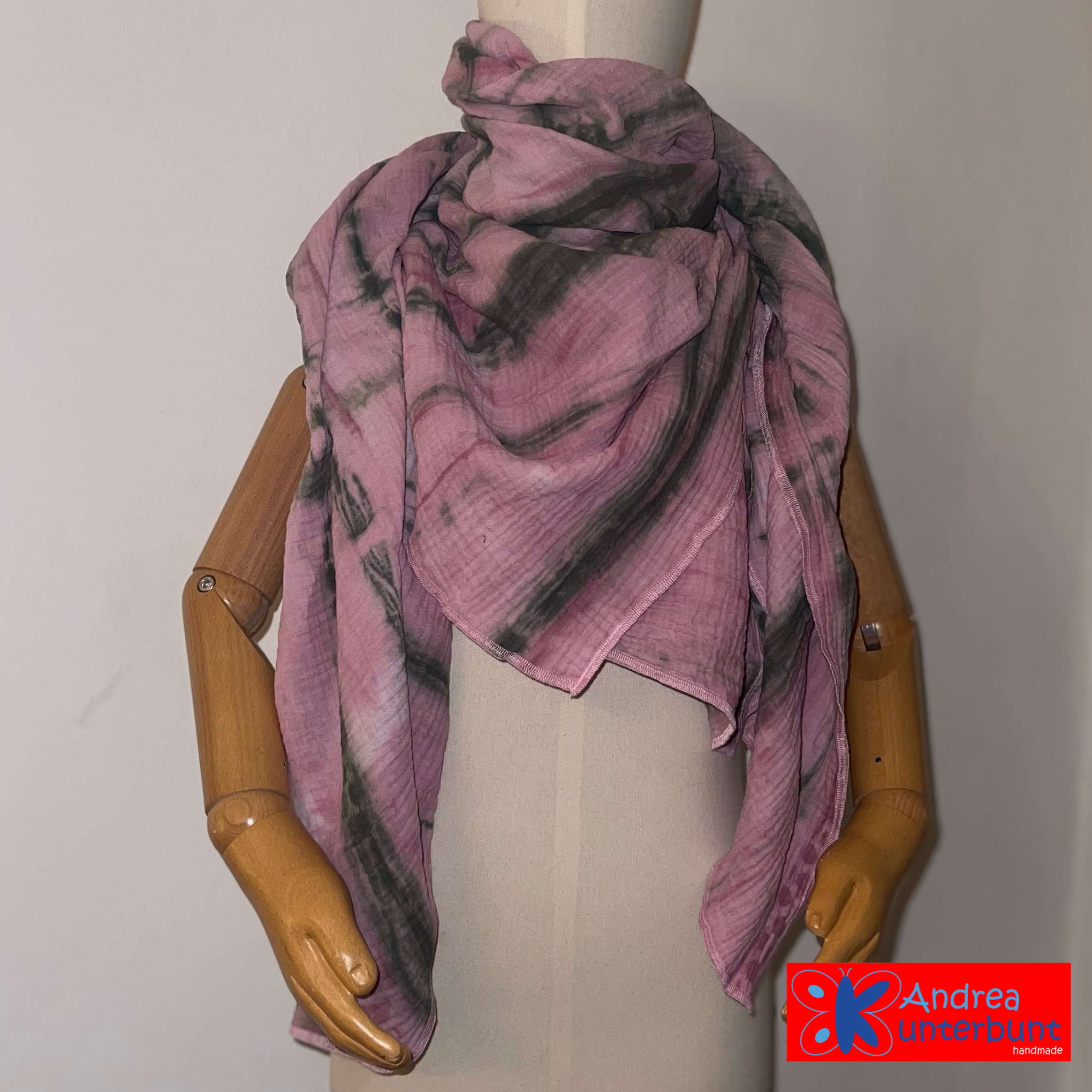 XXL-Musselintuch Altrosa / Dunkelgrün / Batik